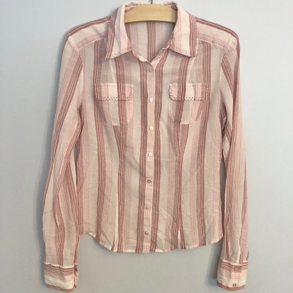 Eli Tahari Silk Blend Striped Button Down Shirt